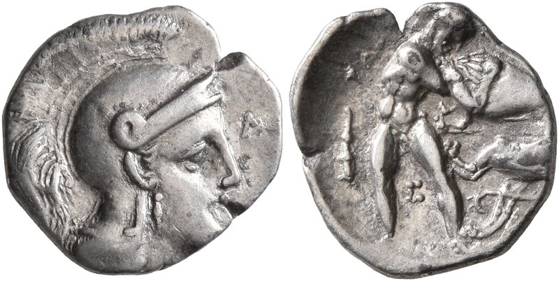 CALABRIA. Tarentum. Circa 325-280 BC. Diobol (Silver, 13 mm, 1.00 g, 11 h). Head...