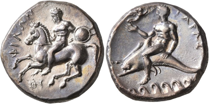 CALABRIA. Tarentum. Circa 280-272 BC. Didrachm or Nomos (Silver, 20 mm, 7.89 g, ...