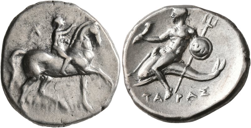 CALABRIA. Tarentum. Circa 280-272 BC. Didrachm or Nomos (Silver, 22 mm, 6.61 g, ...
