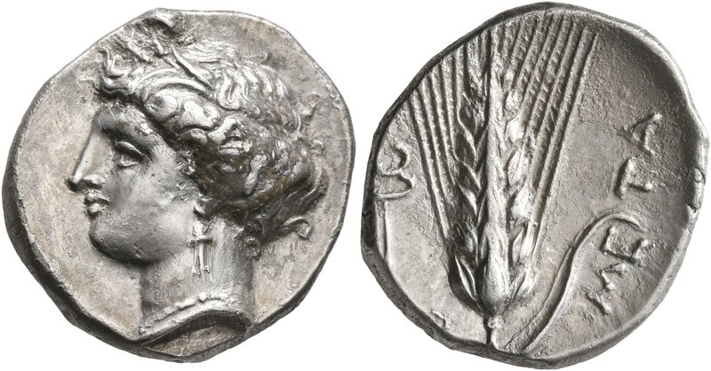 LUCANIA. Metapontion. Circa 340-330 BC. Didrachm or Nomos (Silver, 22 mm, 7.87 g...