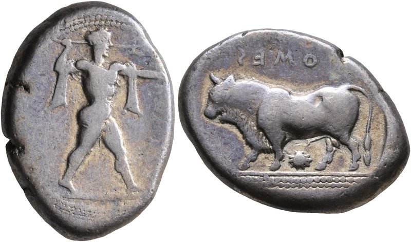 LUCANIA. Poseidonia. Circa 420-410 BC. Stater (Silver, 22 mm, 7.66 g, 2 h). [ΠΟM...