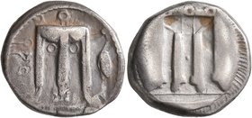 BRUTTIUM. Kroton. Circa 480-430 BC. Nomos (Silver, 20 mm, 7.90 g, 12 h). ϘΡΟ Tripod with three handles and the legs ending in lion's paws; to right, c...