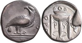 BRUTTIUM. Kroton. Circa 425-350 BC. Didrachm or Nomos (Silver, 20 mm, 7.57 g, 1 h). Eagle with closed wings standing right, head to left; to right, an...