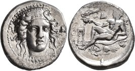 BRUTTIUM. Kroton. Circa 400-325 BC. Didrachm or Nomos (Silver, 23 mm, 7.63 g, 6 h). Head of Hera Lakinia facing slightly to the right, wearing stephan...
