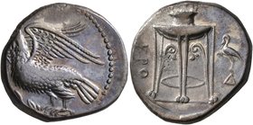 BRUTTIUM. Kroton. Circa 350-300 BC. Didrachm or Nomos (Silver, 22 mm, 7.80 g, 2 h). Eagle with spread wings standing left on olive branch. Rev. KPO Tr...