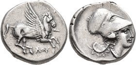 BRUTTIUM. Lokroi Epizephyrioi. Circa 350-275 BC. Stater (Silver, 20 mm, 8.65 g, 11 h). ΛOK Pegasus flying right. Rev. Head of Athena to right, wearing...
