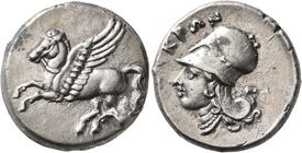 BRUTTIUM. Lokroi Epizephyrioi. Circa 350-275 BC. Stater (Silver, 22 mm, 8.67 g, 4 h). Pegasus flying left. Rev. ΛOKPΩN Head of Athena to left, wearing...