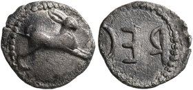 BRUTTIUM. Rhegion. Anaxilas, tyrant, circa 494/3-462/1 BC. Litra (Silver, 10 mm, 0.73 g, 11 h), circa 480-462/1. Hare springing right. Rev. REC. Calta...