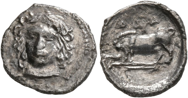 SICILY. Abakainon. Circa 410-390 BC. Litra (Silver, 11 mm, 0.61 g, 2 h). Female ...