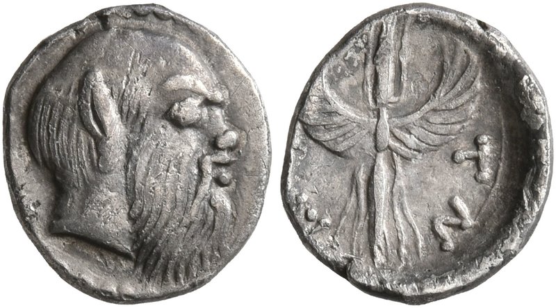 SICILY. Aitna. Circa 460s-450s BC. Litra (Silver, 10 mm, 0.62 g, 6 h). Balding h...