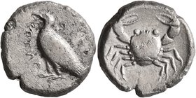 SICILY. Akragas. Circa 510-500 BC. Didrachm (Silver, 20 mm, 7.90 g, 10 h). AKPAΣ- ANTOΣ Sea eagle standing left with closed wings. Rev. Crab within sh...