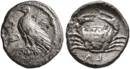 SICILY. Akragas. Circa 450-440 BC. Litra (Silver, 10 mm, 0.62 g, 5 h). AK- PA Eagle standing left on Ionic capital. Rev. ΛI Crab. HGC 2, 121. SNG ANS ...
