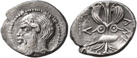 SICILY. Katane. Circa 461-450 BC. Litra (Silver, 13 mm, 0.88 g, 7 h). Head of Silenos to left, wearing wreath of ivy and an animal ear. Rev. KAT-ANE W...