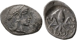 SICILY. Syracuse. Second Democracy, 466-405 BC. Litra (Silver, 14 mm, 0.77 g, 10 h), circa 466-460. ΣYPA Head of Arethusa to right, wearing necklace a...