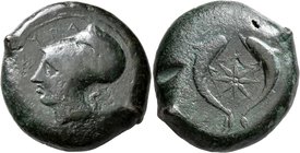 SICILY. Syracuse. Dionysios I, 405-367 BC. Drachm (Bronze, 30 mm, 32.37 g, 7 h). ΣYPA Head of Athena to left, wearing laureate Corinthian helmet. Rev....