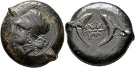 SICILY. Syracuse. Dionysios I, 405-367 BC. Drachm (Bronze, 30 mm, 34.74 g, 11 h). [ΣYPA] Head of Athena to left, wearing laureate Corinthian helmet. R...
