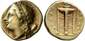 SICILY. Syracuse. Agathokles, 317-289 BC. 25 Litrai (Electrum, 16 mm, 3.54 g, 1 h), circa 306/5. Laureate head of Apollo to left; behind neck, Corinth...