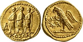 SKYTHIA. Geto-Dacians. Koson, mid 1st century BC. Stater (Gold, 20 mm, 8.31 g, 12 h). KOΣΩN Roman consul accompanied by two lictors advancing left; be...