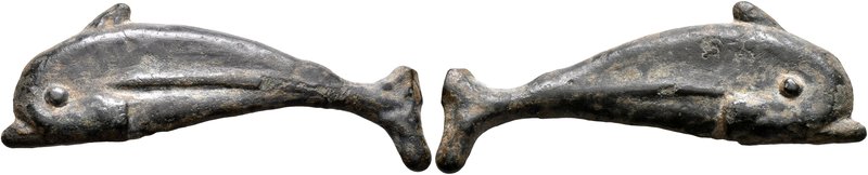 SKYTHIA. Olbia. Circa 525-350 BC. Cast unit (Bronze, 12x34 mm, 3.46 g), dolphin ...