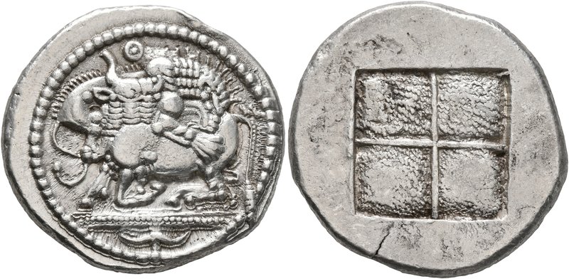 MACEDON. Akanthos. Circa 480-470 BC. Tetradrachm (Silver, 28 mm, 17.14 g). Lion ...