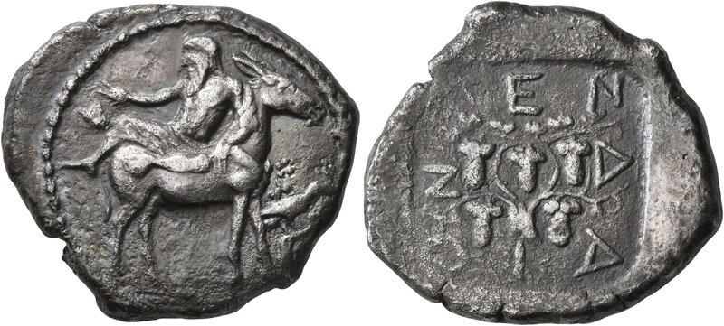 MACEDON. Mende. Circa 460-423 BC. Tetradrachm (Silver, 28 mm, 16.55 g, 6 h). Dio...