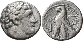PHOENICIA. Tyre. 126/5 BC-AD 65/6. Half Shekel (Silver, 20 mm, 6.19 g, 1 h), CY 38 (?) = 89/8 BC. Laureate head of Melkart to right, lion skin tied ar...