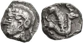 SAMARIA. Circa 375-333 BC. Obol (Silver, 9 mm, 0.68 g, 10 h). Head of Athena to left, wearing crested Attic helmet decorated with three olive leaves a...