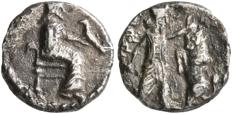 SAMARIA. Circa 375-333 BC. Obol (Silver, 9 mm, 0.49 g, 12 h). Persian hero or Gr...