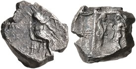 SAMARIA. 'Middle Levantine' Series. Circa 375-333 BC. Obol (Silver, 10 mm, 0.85 g, 11 h), Jerobeam. Persian satrap seated to right, holding arrow in b...