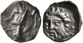 SAMARIA. 'Middle Levantine' Series. Circa 375-333 BC. Obol (Silver, 9 mm, 0.72 g, 11 h). Draped male figure standing front, head to left, holding bird...
