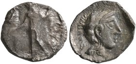 SAMARIA. 'Middle Levantine' Series. Circa 375-333 BC. Obol (Silver, 10 mm, 0.72 g, 1 h). Draped male figure standing front, head to left, holding bird...