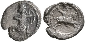 SAMARIA. 'Middle Levantine' Series. Circa 375-333 BC. Hemiobol (Silver, 8 mm, 0.28 g, 9 h). The Persian Great King in kneeling-running stance to right...