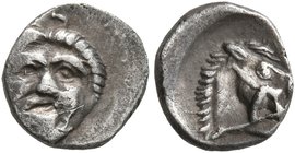 SAMARIA. 'Middle Levantine' Series. Circa 375-333 BC. Obol (Silver, 8 mm, 0.49 g, 6 h). Facing head of gorgoneion with protruding tongue. Rev. Head of...