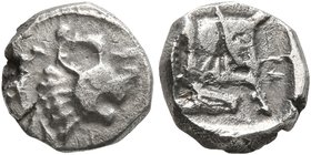 SAMARIA. 'Middle Levantine' Series. Circa 375-333 BC. Obol (Silver, 9 mm, 0.78 g, 9 h). Head of a horned creature to right. Rev. Forepart of a gallopi...