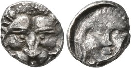 SAMARIA. 'Middle Levantine' Series. Circa 375-333 BC. Obol (Silver, 9 mm, 0.66 g, 12 h). Facing head of a lion with protruding tongue. Rev. Facing fem...