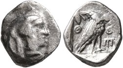 PHILISTIA (PALESTINE). Gaza. Mid 5th century-333 BC. Obol (Silver, 10 mm, 0.90 g, 12 h). Head of Athena to right, wearing crested Attic helmet decorat...
