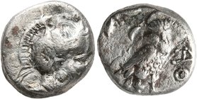 PHILISTIA (PALESTINE). Gaza. Mid 5th century-333 BC. Drachm (Silver, 15 mm, 3.86 g, 8 h). Head of Athena to right, wearing crested Attic helmet decora...