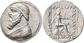 KINGS OF PARTHIA. Mithradates II, 121-91 BC. Tetradrachm (Silver, 30 mm, 15.87 g, 12 h), Seleukeia on the Tigris. Diademed and draped bust of Mithrada...