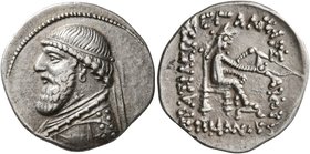 KINGS OF PARTHIA. Mithradates II, 121-91 BC. Drachm (Silver, 22 mm, 4.17 g, 12 h), Ekbatana, circa 119-109. Diademed and draped bust of Mithradates II...