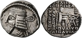 KINGS OF PARTHIA. Vologases I, circa 51-78. Drachm (Silver, 20 mm, 3.56 g, 12 h), Ekbatana. Diademed and draped bust of Vologases I to left. Rev. Arch...
