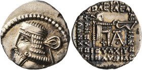 KINGS OF PARTHIA. Vologases I, circa 51-78. Drachm (Silver, 18 mm, 3.67 g, 11 h), Ekbatana. Diademed and draped bust of Vologases I to left. Rev. Arch...
