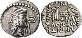 KINGS OF PARTHIA. Artabanos IV, circa 80-90. Drachm (Silver, 20 mm, 3.70 g, 1 h), Ekbatana. Diademed and draped bust of Artabanos IV to left. Rev. Arc...