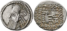 KINGS OF PARTHIA. Vologases IV, circa 147-191. Drachm (Silver, 20 mm, 3.61 g, 12 h), Ekbatana. Diademed and draped bust of Vologases IV to left, weari...