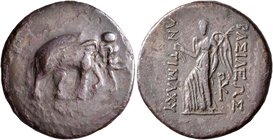 BAKTRIA, Greco-Baktrian Kingdom. Antimachos I, circa 180-165 BC. AE (Bronze, 24 mm, 7.40 g, 12 h), Baktra. Elephant walking right. Rev. BAΣIΛEOΣ - ANT...