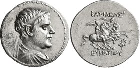 BAKTRIA, Greco-Baktrian Kingdom. Eukratides I, circa 170-145 BC. Tetradrachm (Silver, 34 mm, 16.86 g, 1 h), Baktra, circa 170-162. Diademed and draped...