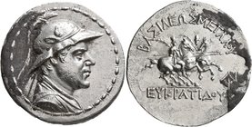BAKTRIA, Greco-Baktrian Kingdom. Eukratides I, circa 170-145 BC. Tetradrachm (Silver, 36 mm, 16.62 g, 12 h). Diademed and draped bust of Eukratides to...