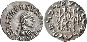 BAKTRIA, Indo-Greek Kingdom. Hermaios, circa 105-90 BC. Tetradrachm (Silver, 26 mm, 9.52 g, 11 h), Indian standard. Posthumous issue struck by Indo-Sk...