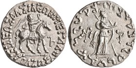 INDO-SKYTHIANS. Azes, circa 58-12 BC. Tetradrachm (Silver, 24 mm, 9.59 g, 4 h), Indian standard, uncertain mint in western Gandhara. BAΣIΛEΩΣ BAΣIΛEΩN...