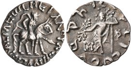 INDO-SKYTHIANS. Azes, circa 58-12 BC. Drachm (Silver, 17 mm, 2.40 g, 12 h), Indian standard, uncertain mint in western Gandhara. BAΣIΛEΩΣ BAΣIΛEΩN MEΓ...