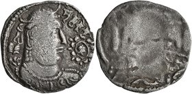HUNNIC TRIBES, Alchon Huns. Bhaloka or Triloka, circa 450-500. Drachm (Silver, 23 mm, 3.00 g, 3 h), Kabulistan or Gandhara. 'bhaloka' in Bactrian Bust...